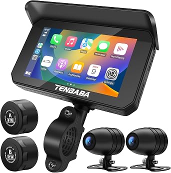Portable Motorcycle Dash Cam, Wireless Motorcycle Apple CarPlay & Android Auto, Dual HD 1080P Dash Camera, Digital Display Wire Control, IP66 Waterproof 5.5" Touch Screen, Siri, 128GB SD Card