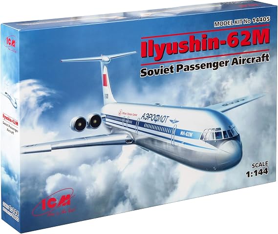 ICM 14405 - Plastic Aircraft Model Kit Ilyushin-62M, Soviet Passenger Aircraft - Plastic Model Building Kit - Scale 1:144