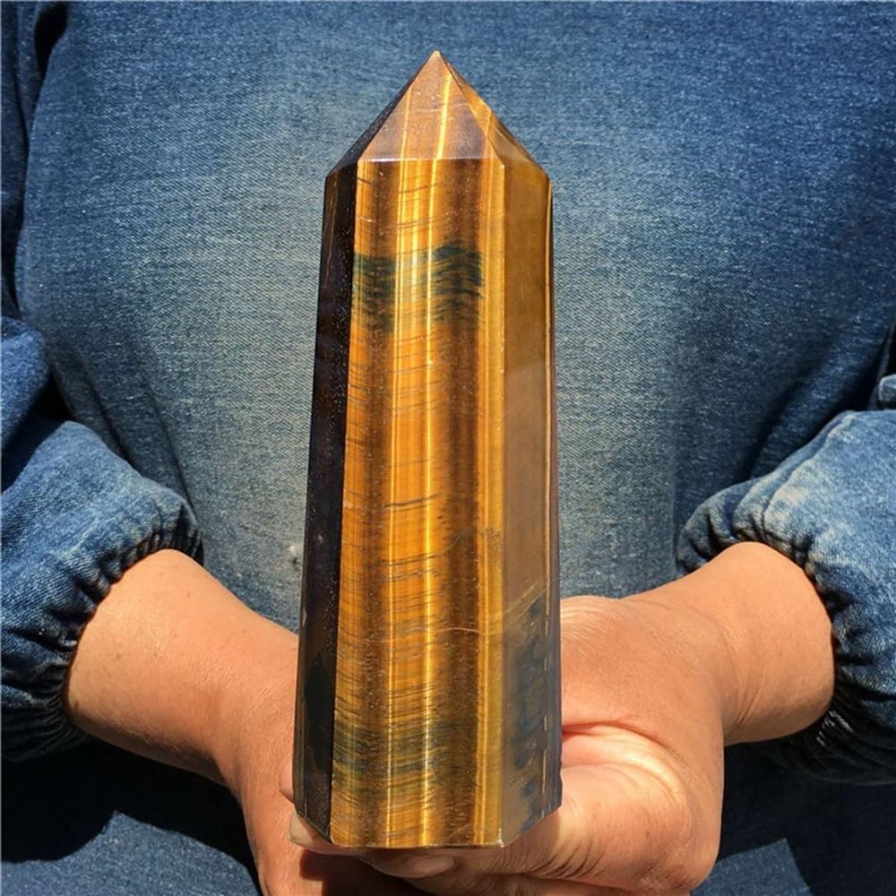 AtkitS Natural Tiger Eye Obelisk Quartz Crystal Point Wand Meditation (Size : 300-350g)