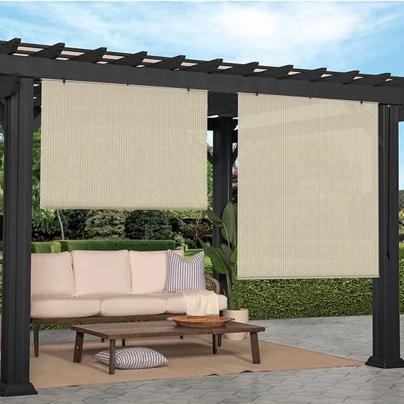 Outdoor Roller Shade 4'W6'H Patio Shades Roll Up Outdoor Patio Blinds Exterior Roller Shades Porch Screen for Outside Deck Pergola Balcony, Beige