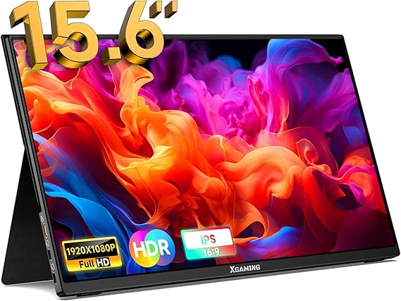 XGaming Portable Monitor 15.6 Inch 1080P FHD IPS USB-C Laptop Monitor, HDMI Computer Display w/Smart Cover & Speakers, Ultra Slim HDR Gaming External Screen for Laptop PC Phone Mac Xbox PS4 Switch