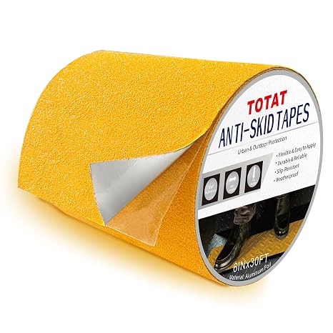 Aluminum Foil Anti Slip Tape 6" x30FT Yellow Heavy Duty Aluminum Tape for Stairs Grip, Outdoor & Indoor Safety, Waterproof Non-Slip Traction Tape for Steps, Bathroom, Pool, Walkways