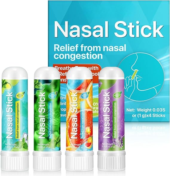 Nasal Stick 4 Pack, Mint, Orange, Lavender Nose Inhaler Stick,Sinus &amp; Blocked Nose Relief Set, Daily Relaxation, Stress Relief, Natural Mood Boost, Travel Friendly, Cool Refreshing Sensation