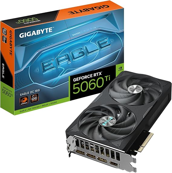 Gigabyte GeForce RTX 5060 Ti EAGLE OC 16G Graphics Card - 16GB GDDR7, 128bit, PCI-E 5.0, 2617MHz Core Clock, 3 x DisplayPort, 1 x HDMI, GV-N506TEAGLE OC-16GD