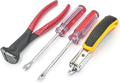 GEARLINTON Upholstery Staple Remover Tack Puller Nail Remover Tools Set W End Cutting Pliers, Staple Puller, Tack Lifter, Fastener Remover, for Furniture Floor Wall Car Photo Frame, 4 in 1 Kit
