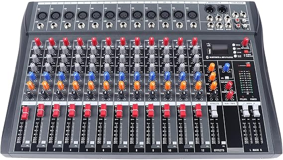 DNYSYSJ 12 Channel Audio Mixer Live Bluetooth Studio USB DJ Sound Mixing Console Amplifier Studio for Bar KTV Adjust Music Atmosphere