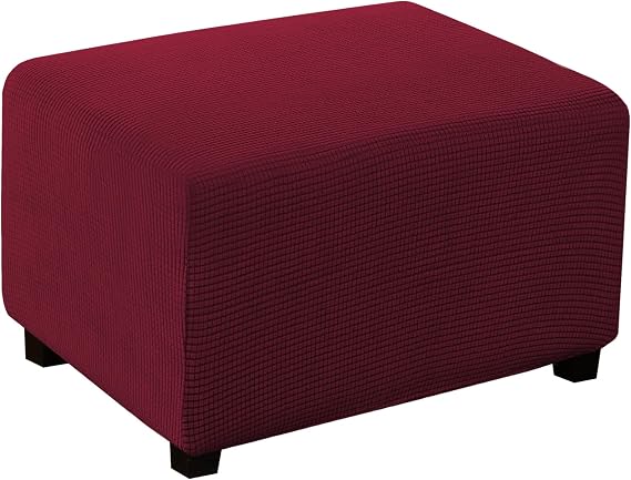 Turquoize Ottoman Slipcover Stretch Rectangle Storage Stool Ottoman Cover for Living Room Folding Storage Stool Furniture Protector Soft Rectangle slipcover with Elastic Bottom (Large, Burgundy)