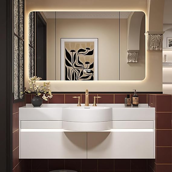 32 inch Bathroom Vanity with Sink - Modern Wall Mounted Small Bathroom Vanity Cabinet, Anti-Fog Mirror, Waterproof Sink Cabinet Set, Soft-Close Drawers, Fully Assembled