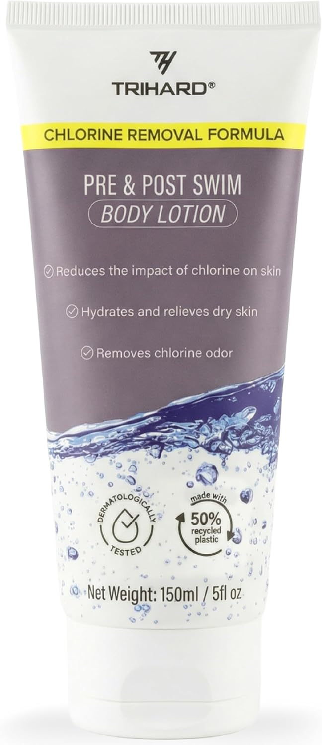 TRIHARD Chlorine Defense Body Lotion for Swimmers, Protects and Hydrates Sensitive Skin from Pool and Ocean, Pre and Post Swim Chlorine Protection from Hard Water and Chemicals