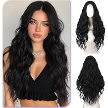 Sofeiyan Long Wavy Wig, 28 Inches Natural Black Centre-Parted Wig with Lace Front,Heat Resistant Synthetic Wigs for Women,Everyday Wear Parties Cosplay Carnival Celebrations