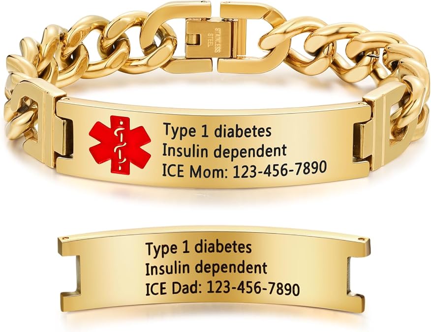 Medical Alert Bracelet for Women Men 7.5 to 9.8 Inches Emergency ID Bracelets Free Engraving Personalized Medic Alert Bracelet for Adult