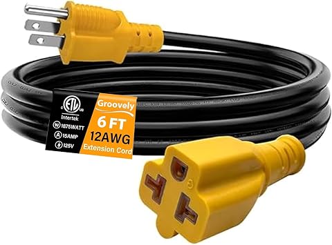 Groovely 6Ft 15 Amp Household AC Plug to 20 Amp T Blade Adapter Cable 12AWG Nema 5-15P to 5-20R,5-15P to 6-15R/20R 20-Am to 15-Am Plug-Adapter Cord,Heavy Duty 15A 125V to 20A 250V Extension-Cord