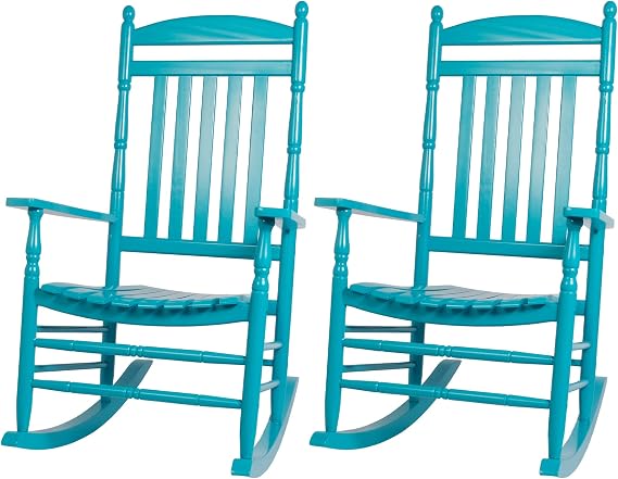 Outdoor Rocking Chairs Set of 2 Rocking Camping Chair Patio Rocker Poly Wooden Extensive Large High Back 350lbs Weather Proof Lawn Chair Arm for Porch Yard Balcony Indoor Outdoor Blue