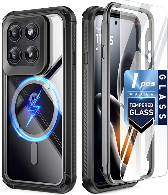 Poetic Guardian for Motorola Moto Edge 2026 Case, Fit for MagSafe | 20FT Mil-Grade Drop Tested | 1 Tempered Glass Screen Protector, Full Body Shockproof Clear Case for Moto Edge 5G 2026, Black/Clear