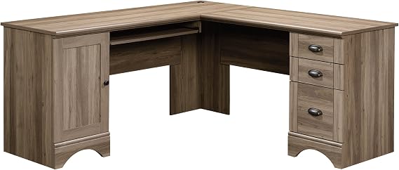 Sauder Harbor View Corner Computer Desk, Salt Oak Finish