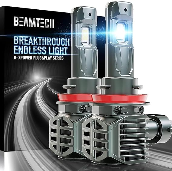 BEAMTECH H11 Bulbs, H8 H9 Fog Light G-XPower Chip 500% Brighter Plug & Play | 6500K White Light Pack of 2
