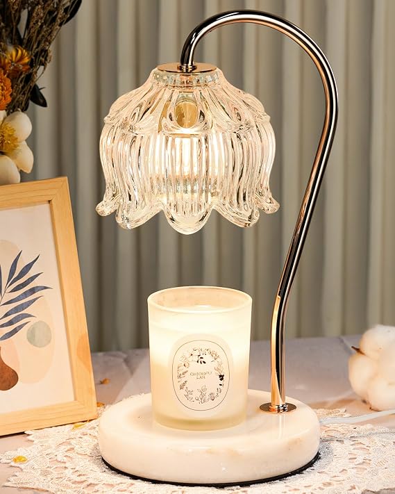 Funistree Candle Warmer Lamp with Timer & Dimmable, Candle Warming Lamp, Christmas Birthday Gifts for Women Mom, House Warming Gifts New Home Marble Base Wax Melt Warmer for Jar Candles