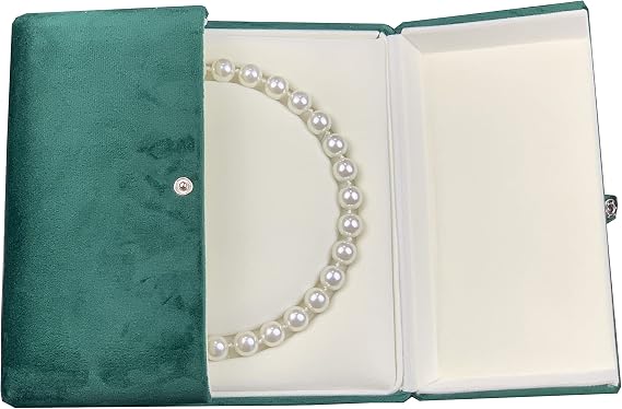 Velvet Pearl Display Box Jewelry Necklace Showcase Long Chain Holder Storage Case (Peacock Green)