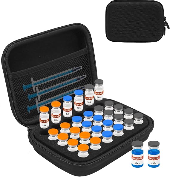 3ML Peptide Case – 30-Slot Peptide Organizer with Mesh Pocket, Fits 3ml Bottles, Peptide Storage Case for Fridge (Bag Only)
