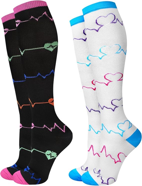 2Packs Compression Socks for Women - 15-20 mmHg Graduated Circulation Support for Nurses, Athletes and Travel