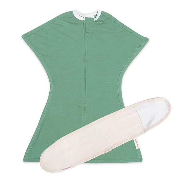 SleepingBaby Zipadee-Zip Transition Swaddle and Snuggle Strap Bundle - Roomy Baby Swaddle Blanket with Zipper Convenience and Wearable Blanket Accessory-Basil, X-Small (3-6 Month)