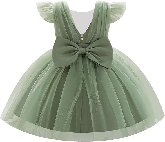 OBEEII Infant Baby Girls Wedding Flower Girl Dress Sleeveless Satin Tutu Dress Bowknot V Back Pageant Birthday Formal Gown