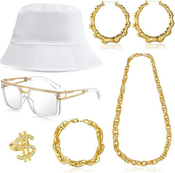 GIFIKOI 80s 90s Accessories Outfit for Woman Men Hip Hop Costume Kit Old School Rapper Jewelry