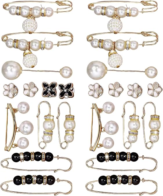 24Pcs Pearl Brooch Pins for Women, Sweater Shawl Clips for Cardigans Shirts Jeans Skirts Waist Decoration