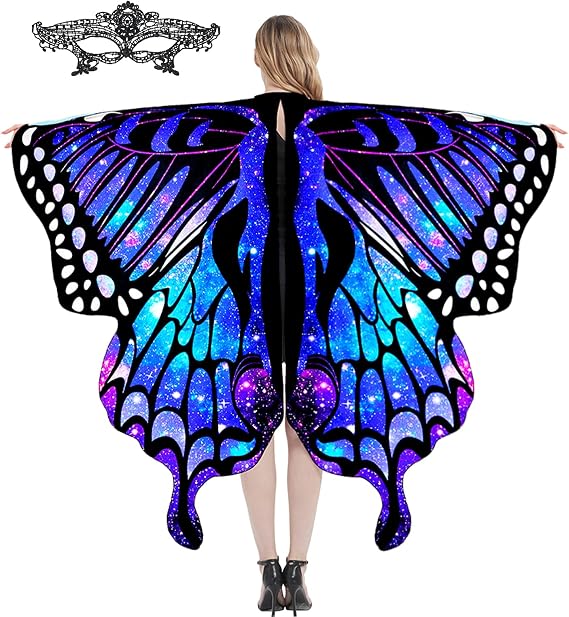 Butterfly Cape Costume Adult, Halloween Butterfly Wings Costume Women Colorful Festival Butterfl Wings Shawl Cape
