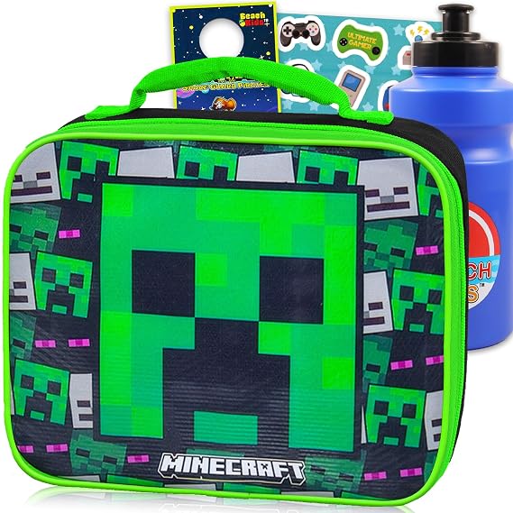 Minecraft School Supplies Set - Bundle of 6 Pc Minecraft Lunch Box, Decals, Water Bottle, and More | Minecraft Lunch Bag for Kids | Soft Creeper Lunch Box Plus Water Bottle, Stickers, More - Minecraft School Supplies