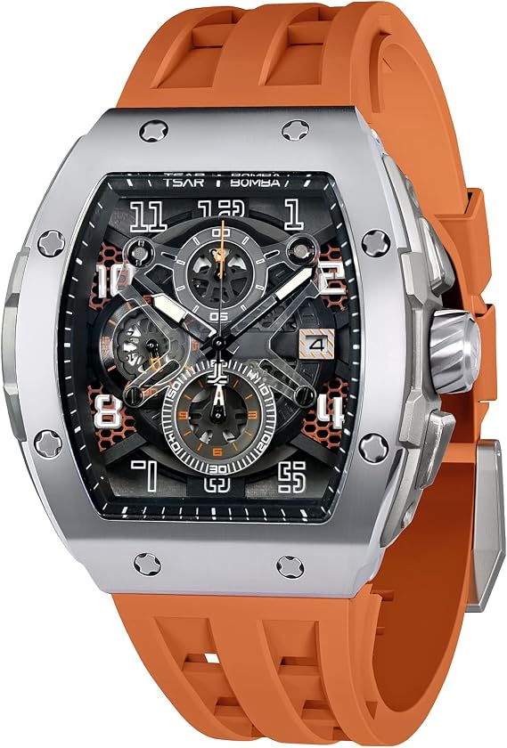 Tsar Bomba Mens Watches Waterproof 50M Analog Chronograph Mens Dress Business Work Watch Luxury Tonneau Watches for Men
