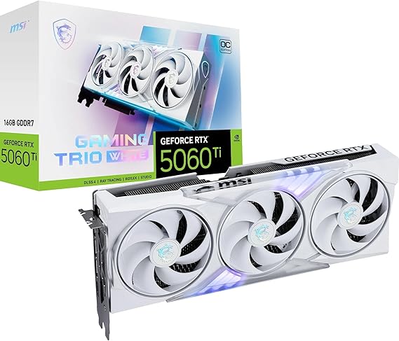 MSI GeForce RTX 5060 Ti 16G Gaming Trio OC White - 12GB GDDR7 (28Gbps/128-bit), PCIe 5, Boost: 2647 MHz, HDMI 2.1b, DisplayPort 2.1b