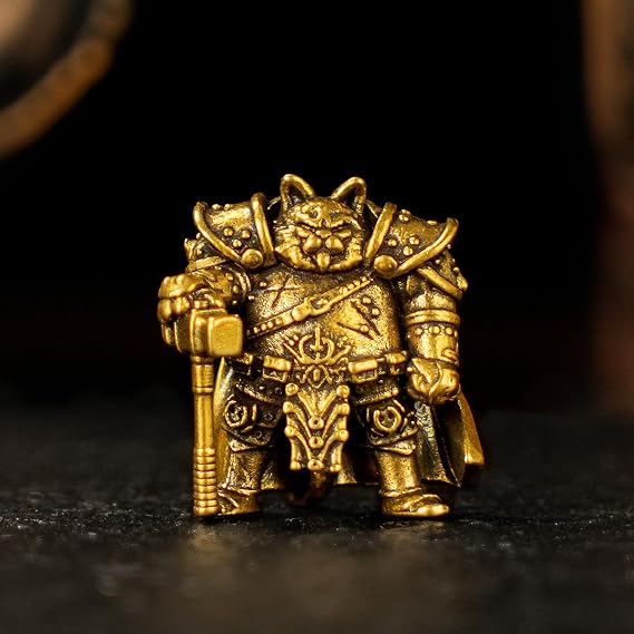 100% Solid Brass Warrior Cat Statue - Handcrafted Armored Feline Sculpture, Vintage Battle-Ready Decor, Unique Desk Ornament for Home & Office, for Cat Lovers & Fantasy Collectors