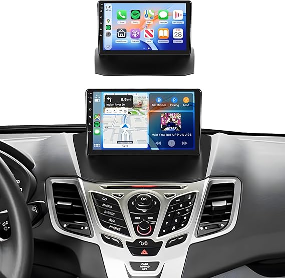 4G+64G Car Radio Stereo for Ford Fiesta 2009-2014, 9inch IPS Touch Screen/Wireless CarPlay/Android Auto/32 EQ/GPS/WiFi/5.0Bluetooth/FM/RDS/SWC/AHD Backup Camera