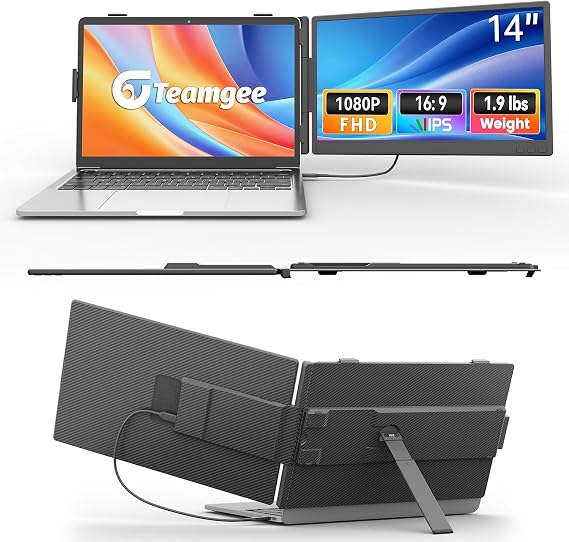 Teamgee 14 Inch Laptop Screen Extender, 1080P FHD Laptop Monitor Extender, Portable Monitor for Laptops 13-17.3" with USB-C/HDMI Port, Plug & Play for Windows/Mac/Android/Switch/PS5