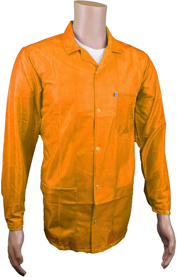 ESD Jacket, Lapel Collar and Snap Adjustment Sleeve, Hi-Visibility Green