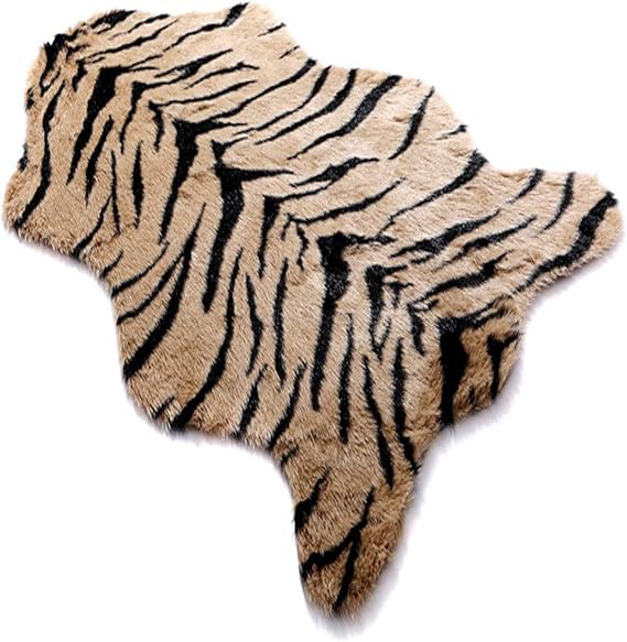 Tiger Print Rug, Faux Cowhide Area Rug Animal Printed Carpet Skin Fur Luxury Soft Faux Fur Rug for Living Room, Bed Room, 31.5x43.5 Inch