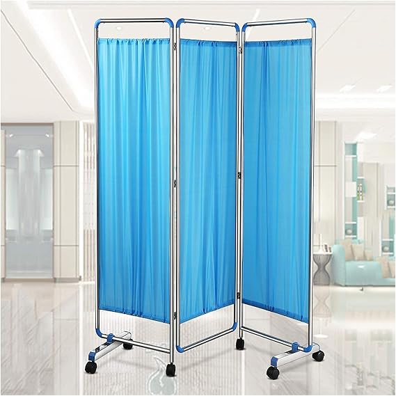 Rolling 3 Panel Medical Privacy Screen On Wheels, Adult Foldable Room Divider for Clinic/Ward/Exam Room, Space Saving