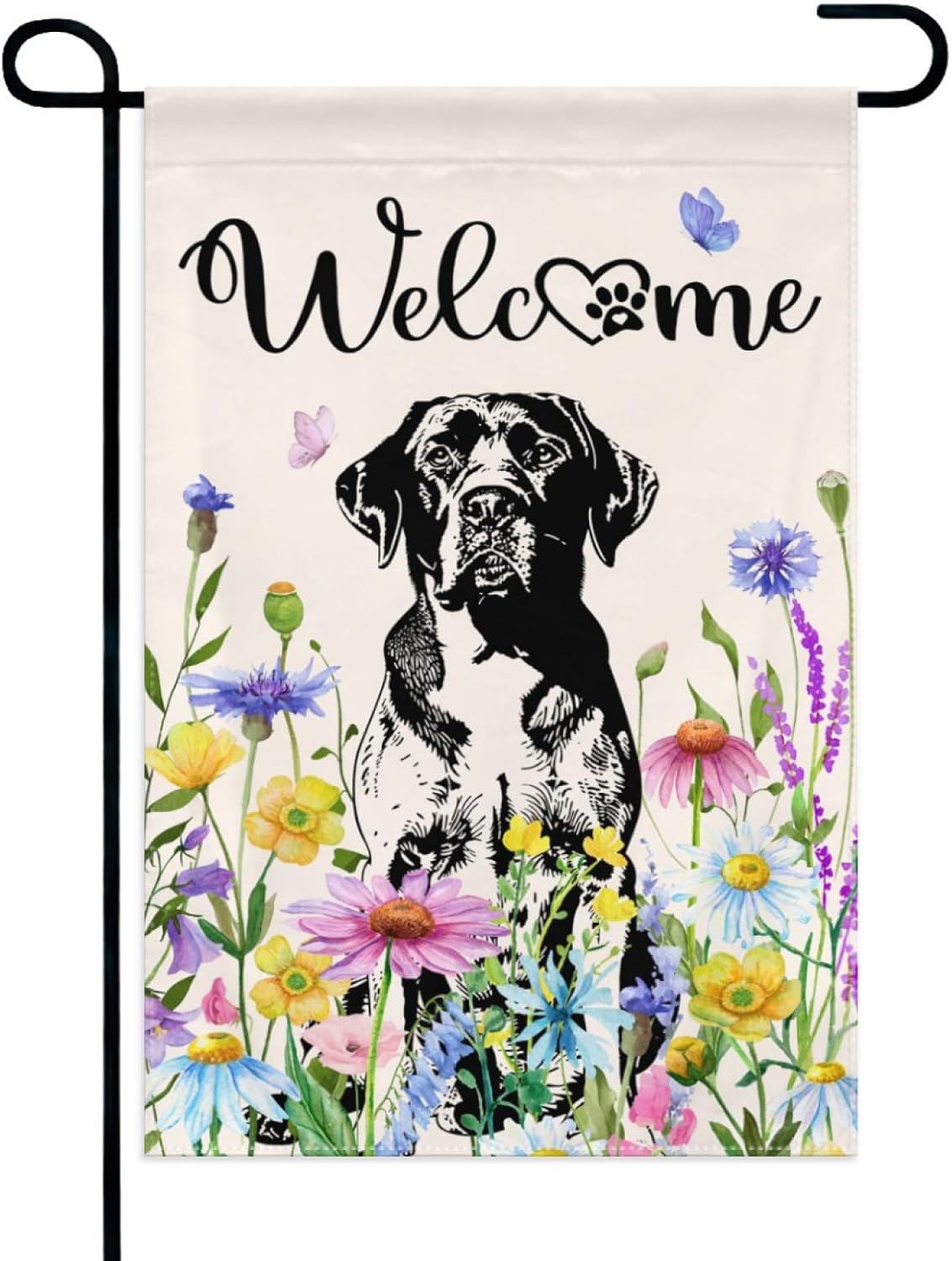 Welcome Summer Black Lab Garden Flag for Outside Spring Floral Labrador Dog Banner 12x18 Double Sided Seasonal Yard Signs Lawn Outdoor Decoration
