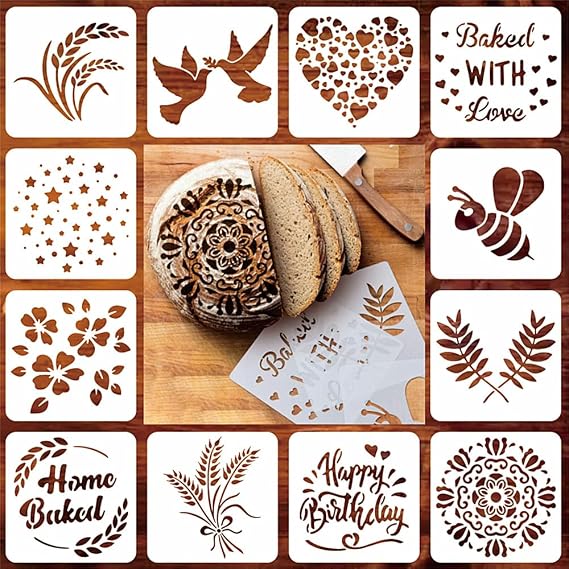 24 Pcs Reusable Christmas Cookie Cake Stencils, Artisan Bread Stencils Baking Stencil Set Holiday Coffee Latte Art Templates Decoration for Sourdough Pie Cake 12 Styles 5.9 x 5.9''