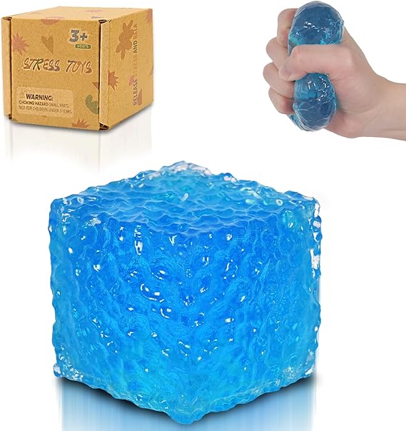 Honeycomb Ice Cube Squishy Cubes, Durable Squeeze Toys Autism Stress Ball, Soft for Adults and Boys & Girls Age 3+ (2.16in) (Blue)