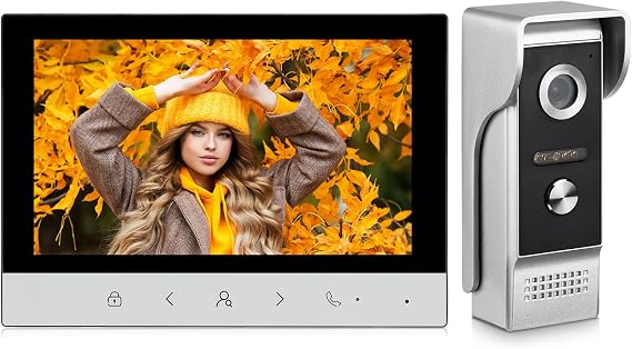 1080P Video Intercom System, Wired Video Doorbell HD Camera 7 Inch Monitor | AMOCAM 4-Wire Video Door Phone Intercoms Panel Kits, Support Unlock, Monitoring, 2-Way Audio for Villa Home Office Apartment