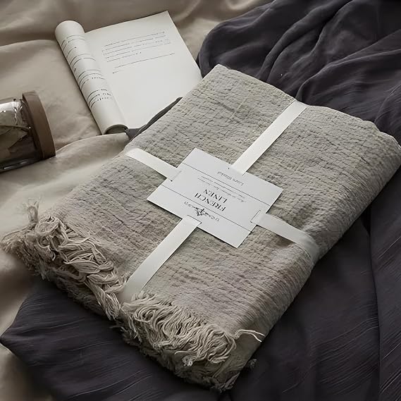 100% Pure Linen Blanket,100% Natural Flax Linen Throw Blanket, 79" L 100% French Flax Fabric,Soft,Breathable and Skin-Friendly Bed Blanket