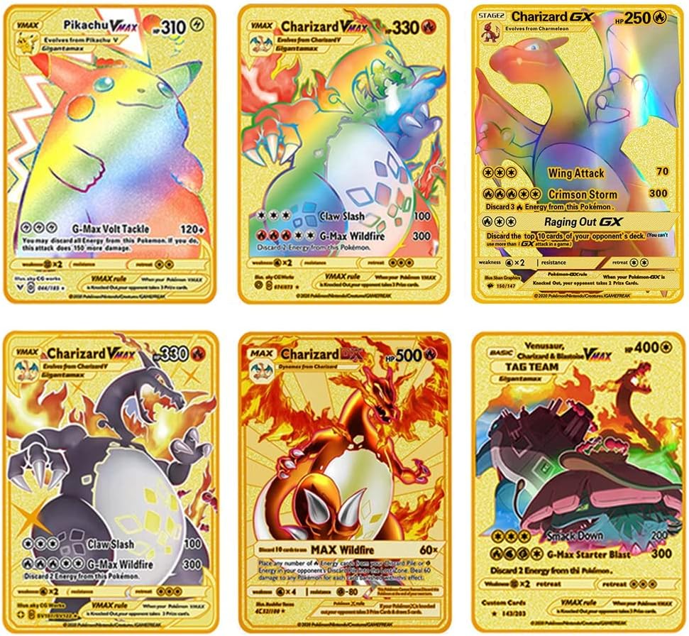 Charizard DX Metal Gold Card - Collector's Rare Shiny Gold Card - Limited Supply 5PCS Metal Gold Card