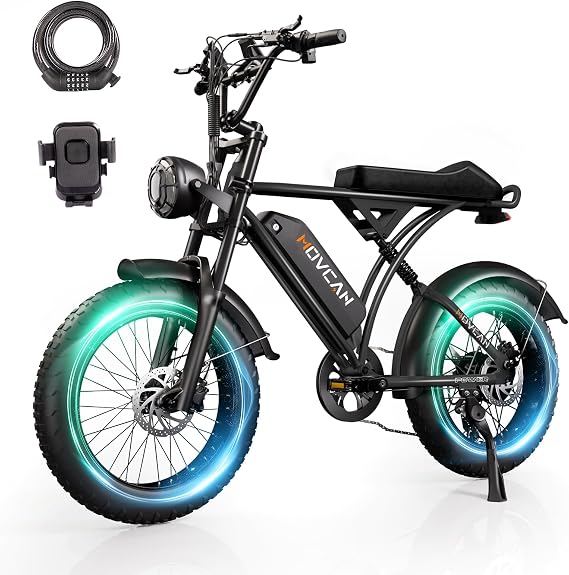 Movcan Series Adult 20" x4 Fat Tire Electric Bike, 1000W/1500W/2000W Peak Motor, 48V/52V Removable Hidden Battery, 7-Speed, Dual Hydraulic Brakes, Suspension, Off-Road Commuter Electric Bicycle