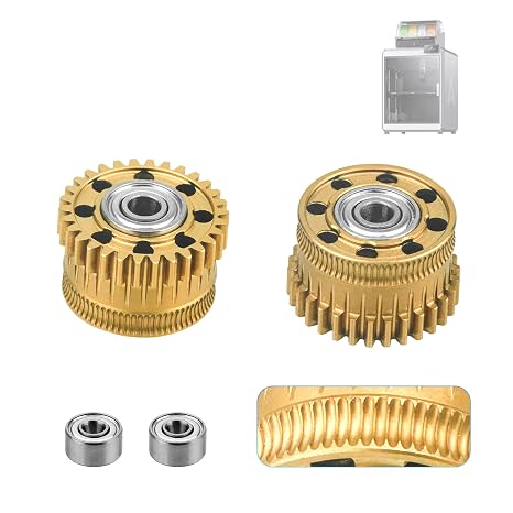 K2 Plus All-Metal Gold Extruder Gear kit with DLC Coating & Perforated Lightweight Design - Enhanced Durability & Compatibility for Creality K2 Plus 3D Printers