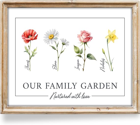 DREAM BIG PRINTABLES Personalized Birth Month Flowers & Kids Names Art Print | Mother's Day Unique Gifts For Mom or Grandma from Daughter Son | Custom Family Garden