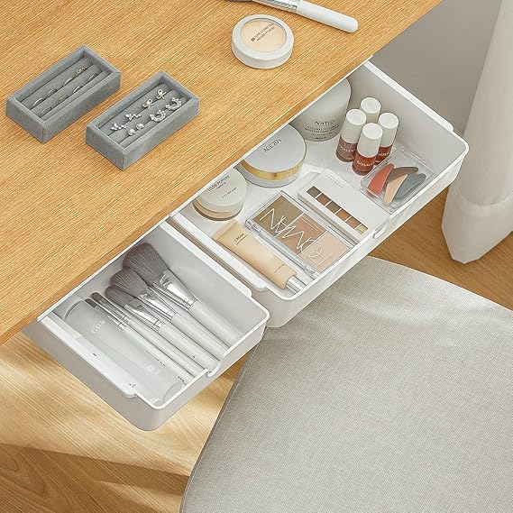FRETONBA 2 Under Desk Drawer, White Hidden Organizer, Self-adhesive