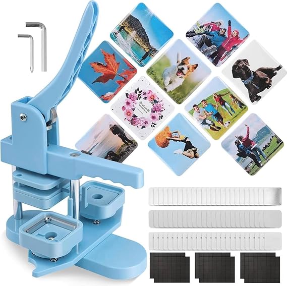50MM Square Fridge Magnet Maker Badge Maker Machine Button Press Machine DIY Pin Making Kit with 100pcs Button Parts for Custom Button Maker