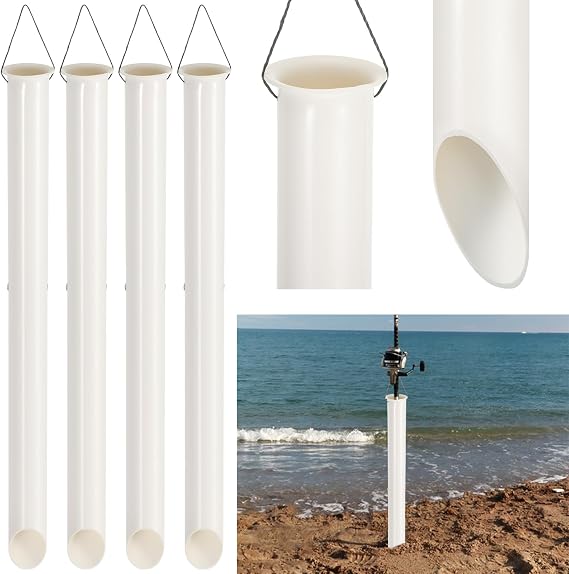4 Pack 27in Sand Spike PVC Tubular Sand Spike Fishing Rod Holder for Surf Fishing for Beaches, Rivers and Sandy Beaches